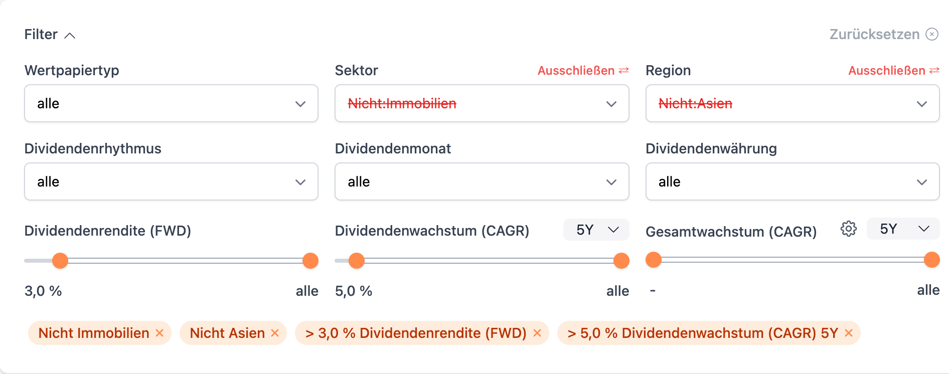 Filter nach Region und Negativ-Filter